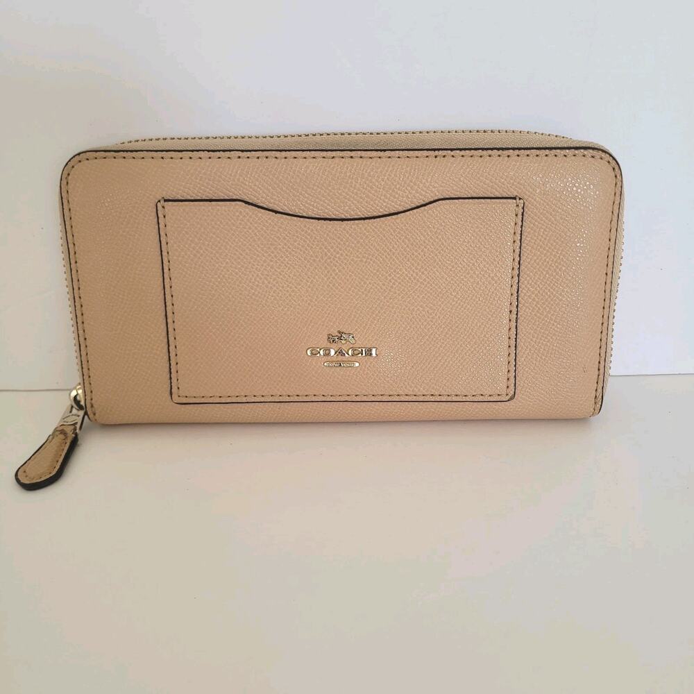 Coach Crossgrain Leather Accordion Zip‎ Wallet, Nude #F54007 Beige Tan Large